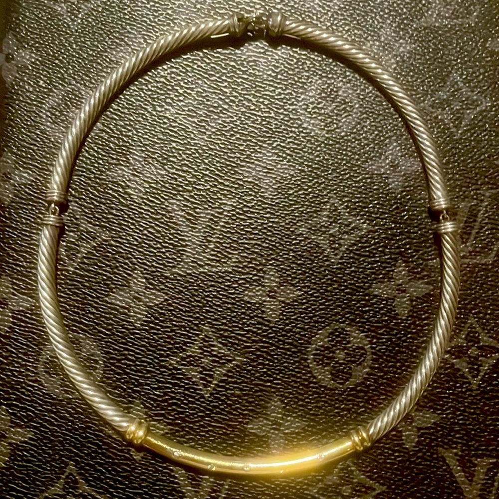 David Yurman Metro Diamond Cable Choker Necklace Silver & 14k Gold with Diamonds